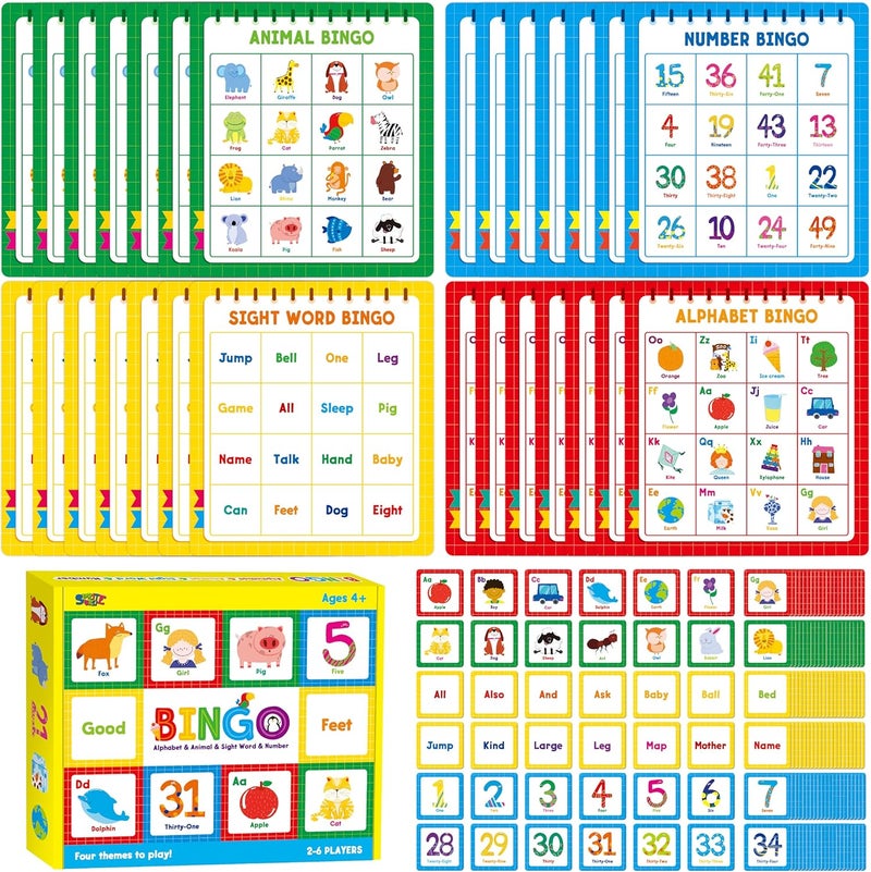 SpriteGru Family Bingo Game, Alphabet Animal Sight Word and Number Bingo Board Game, Counting and Matching Skills Classic Educational Game for Kindergarten and Preschool Kids, Perfect for Home and Classroom - Image 1
